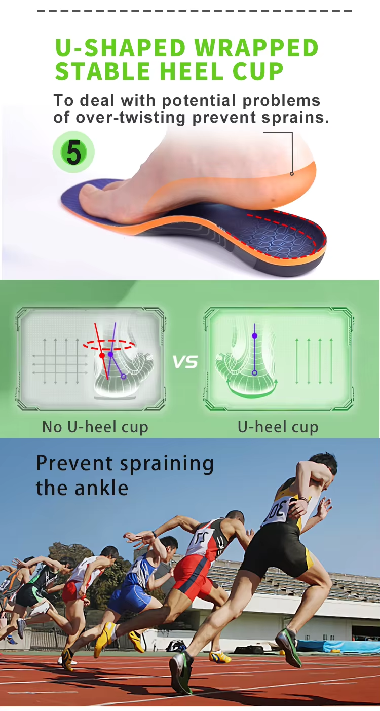 Hybrid PU+TPU sports insoles - combines lightweight cushioning with durable motion control